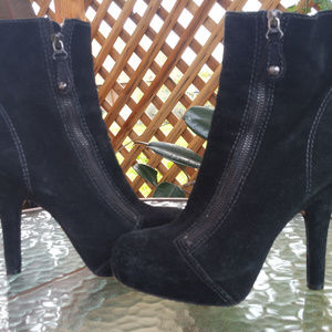 L.A.M.B GWEN STEFANI Dual Zip Black Suede Bootie